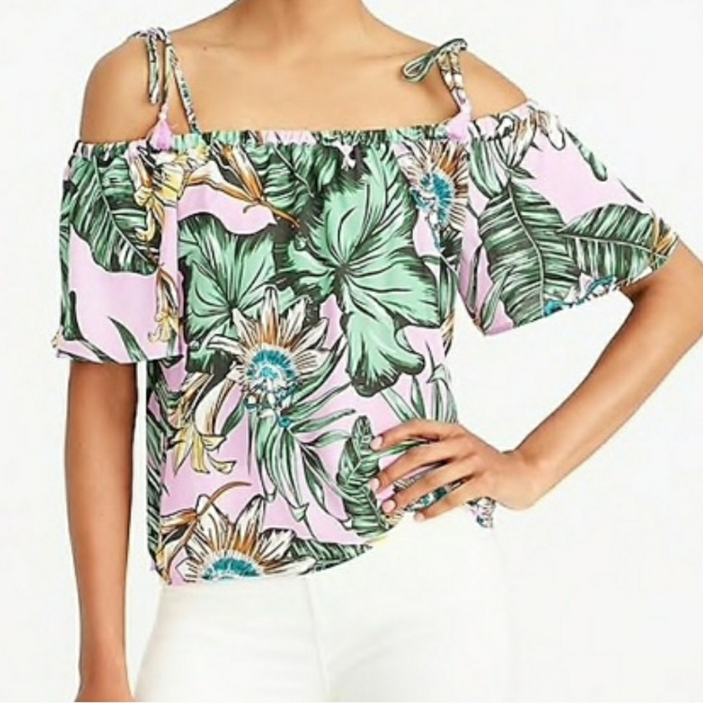 J. Crew Tropical Tie Cold Shoulder top